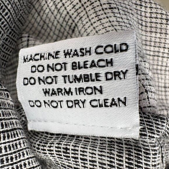 Esby Kiko Tie Back Top Black White Broken Plaid 100% Linen Boho Boxy Blouse Medi - Picture 13 of 15